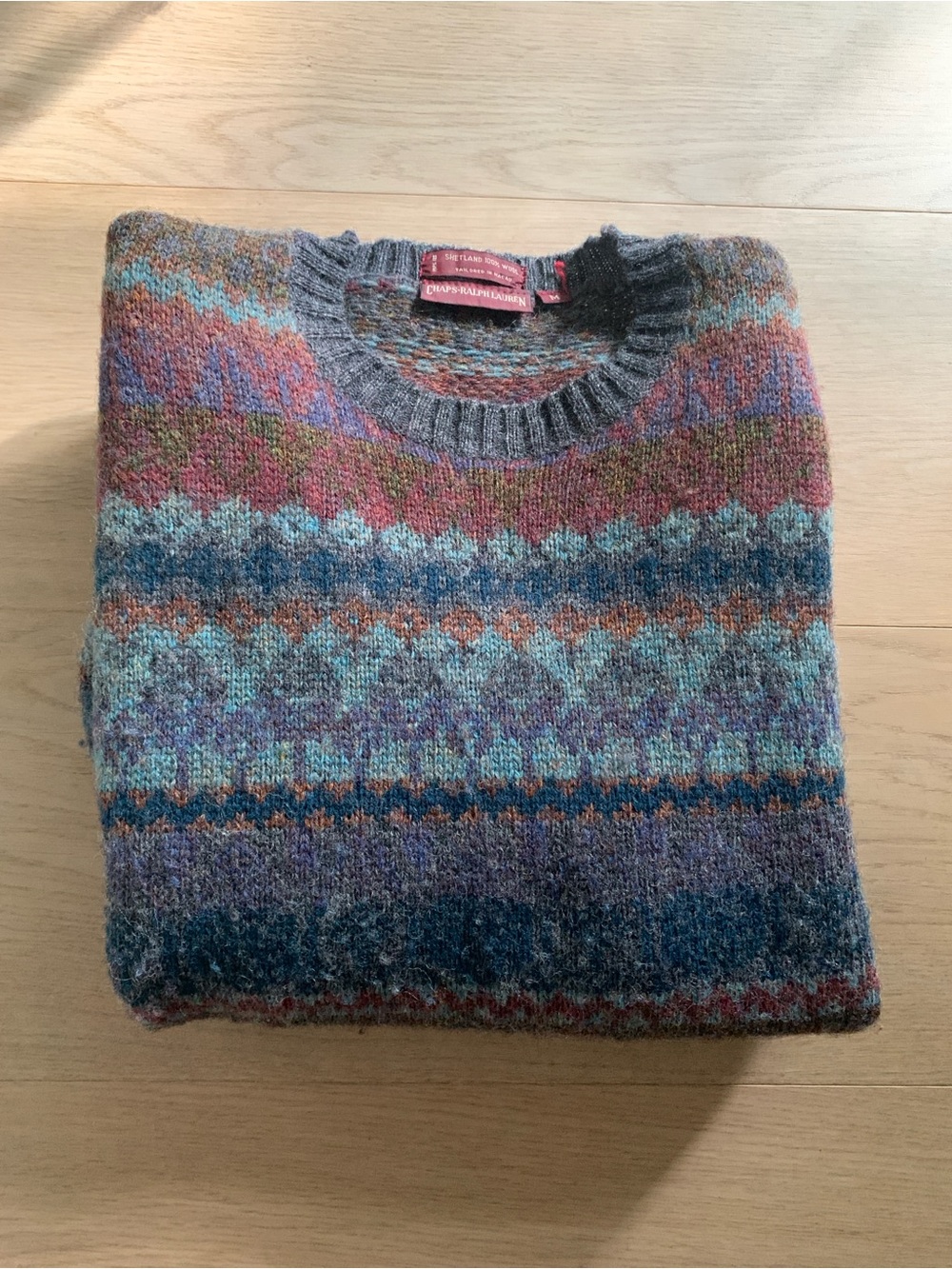 Vintage 80s Chaps Ralph Lauren 100% Shetland Wool Fair Isle Nordic Ski Sweater - Picture 10 of 11